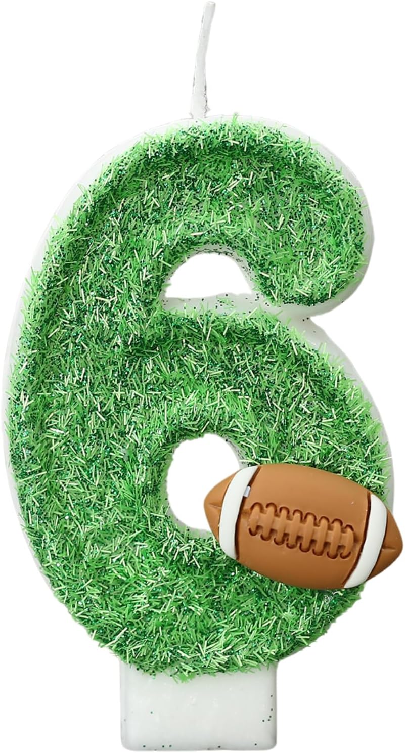 Football Birthday Number Candles for Cake Green Number 6 Candle Football Cake Topper Cupcake Topper for Football Birthday Party Decorations Supplies Favors