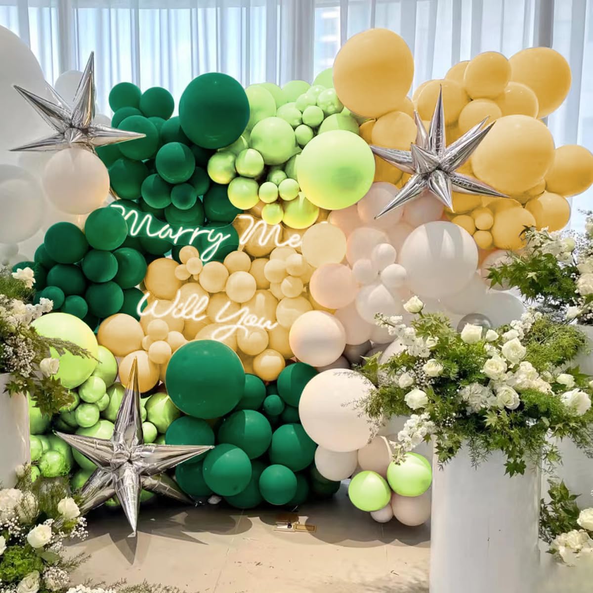 Green White Balloon Arch Kit, 160Pcs Dark Green Lime Green White Sand and White Balloons Garland for Birthday Baby Shower Anniversary Jungle Party Decorations