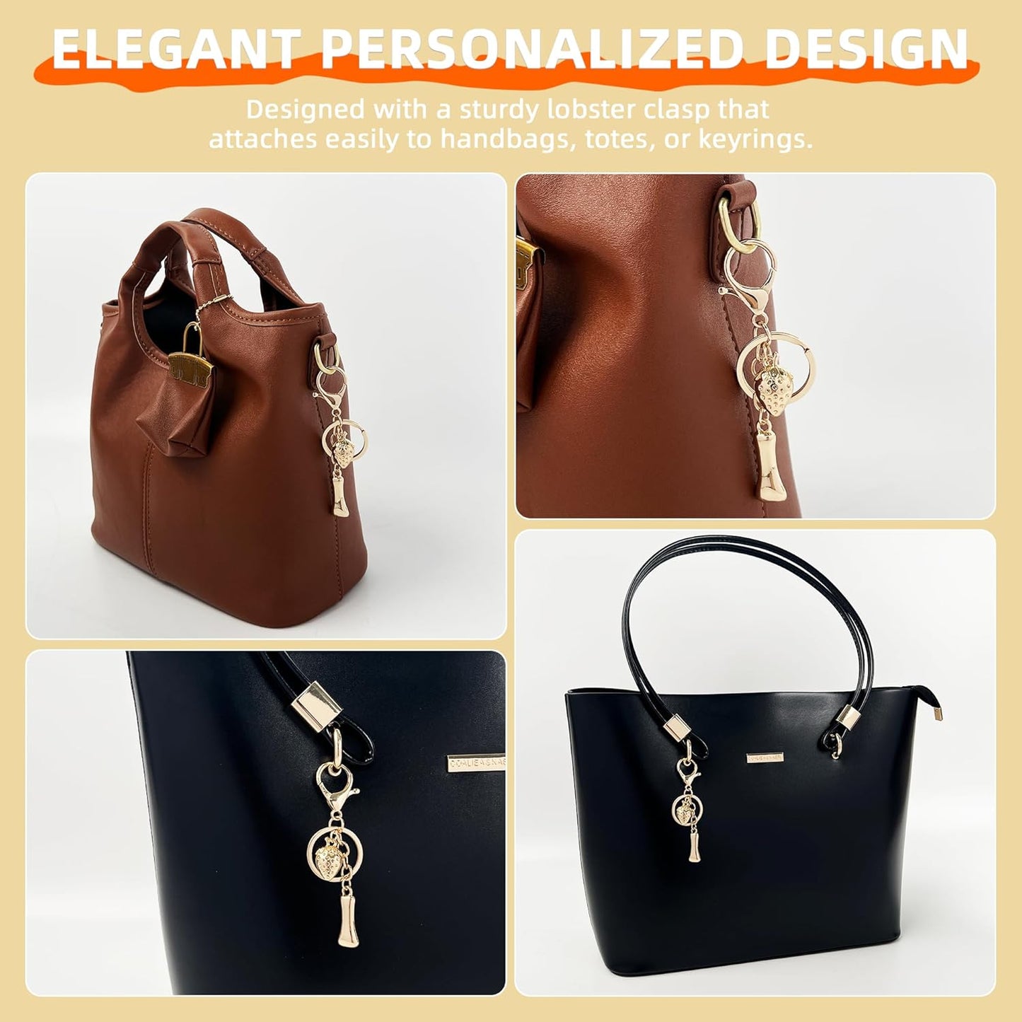 Gold Bubble Heart Initial Bag Charms for Handbags – Cute Initial Letter Keychain for Women, Purse Charms, Gold Gift
