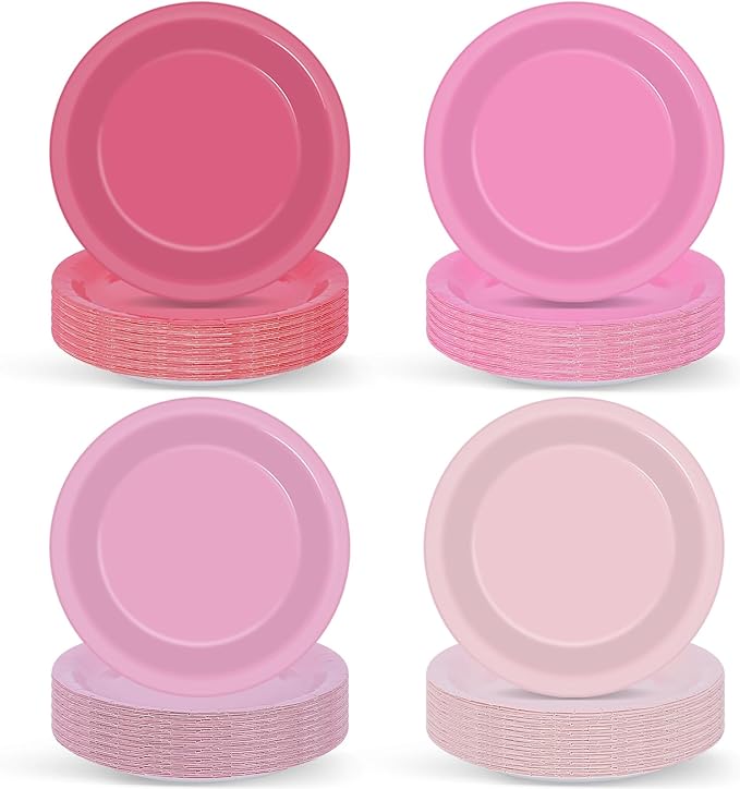 100Pcs Valentines Day Pink Paper Plates 9 Inch Gradient Pink Color Plates Disposable Round Dessert Plates Solid Color Plates Tableware Decorations for Girl Birthday Wedding Baby Shower Party Supplies