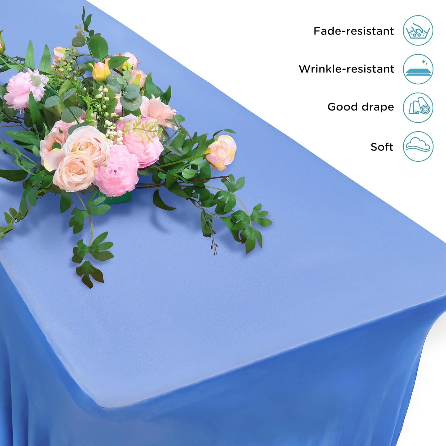 Table Skirts for 6ft Rectangle Tables - 1PCS Light Blue Table Covers for 6 Foot Tables, Wrinkle Resistant Ruffles Elastic Table Cloths and Table Skirt for Banquets/Weddings/Parties/Birthday