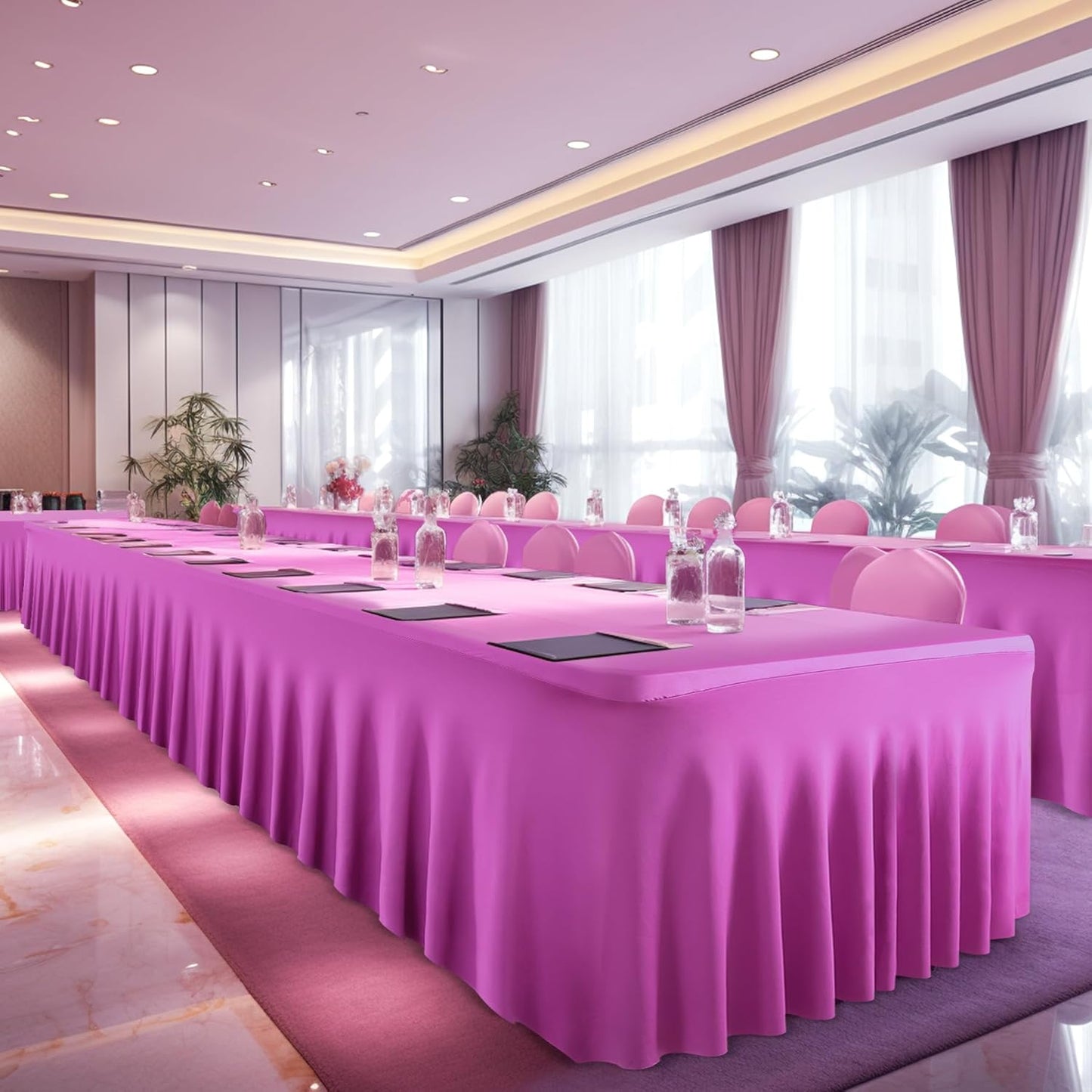 PARTISKY Fuchsia Spandex Tablecloth for 8ft Rectangle Tables, Stretchable Table Cover Skirt for Folding Tables Weddings Parties Banquets Events Trade Shows and Dessert Table