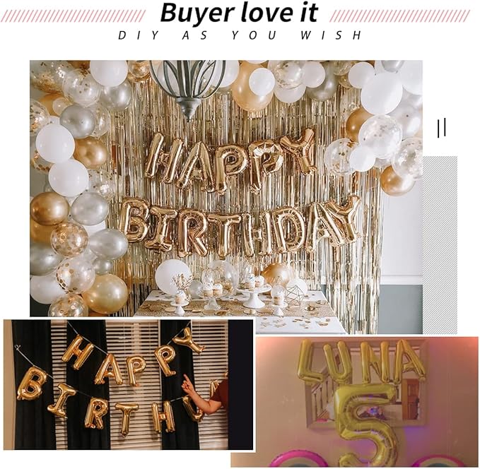[52 PCS] 16" Foil Gold Letter Balloons 2 Sets of A-Z, Mylar Aluminum Hanging Alphabet for Graduation New Year eve Birthday Party Decorations