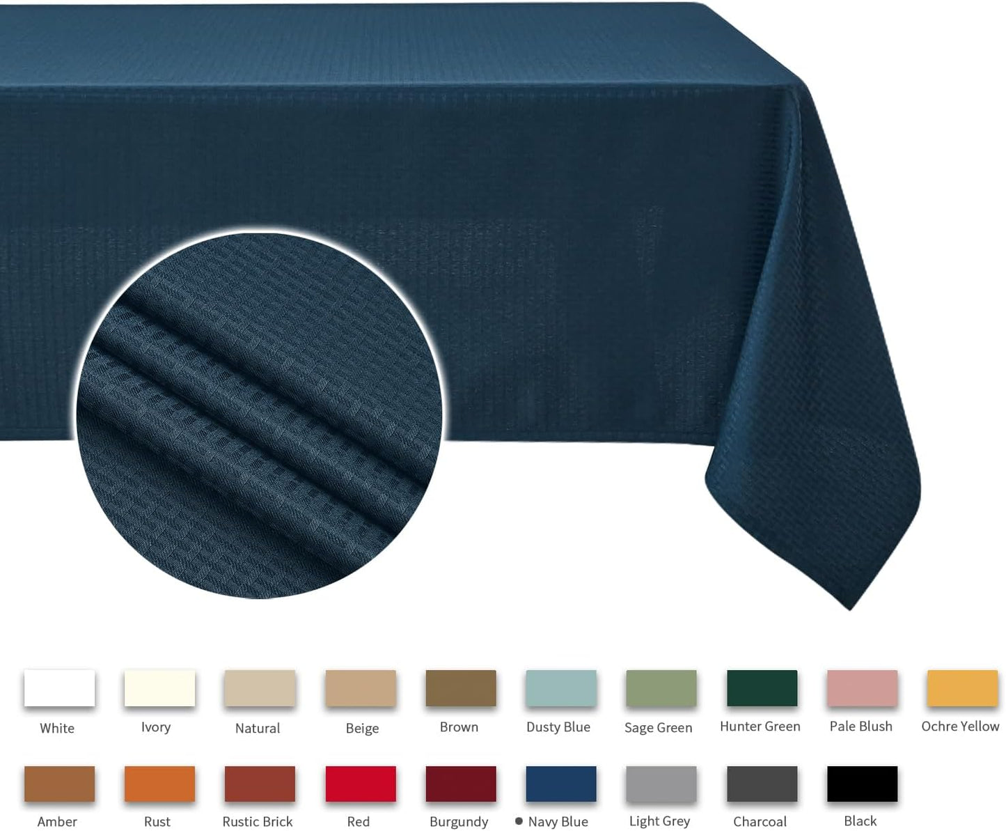 maxmill Rectangle Tablecloth Weaved Pattern Waterproof Spillproof Wrinkle Free Table Cloth, Kitchen Dining Tabletop Decoration, Fabric Table Cover for Holiday Parties, 52 x 108 Inch, Navy Blue