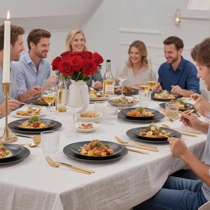 EI enjonirinjonir 80pcs Black Plastic Plates Disposable for Dinner,10.25inch Party Plates Disposable Heavy Duty,Elegant Matte Plastic Plate Frosted is Ideal for Wedding/Birthday//Tables Decoration