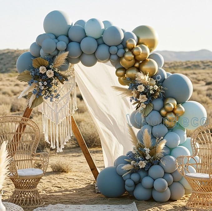 Dusty Blue Balloon Arch Kit - Double-Stuffed Balloon Garland with Multiple Blue Shades, Pastel Teal for Baby Shower, Wedding, Birthday, Graduation and Gender Reveal Party Decorations