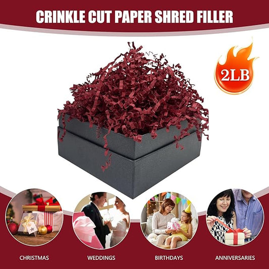 Tisspoms Deep Red Crinkle Cut Paper Shred Filler, 2 LB Basket Filler Shredded Paper, Confetti Stuffing for Basket Filling, Halloween, Valentine's Day, Birthdays, Gift Wrapping, Stuffer Party Supplies