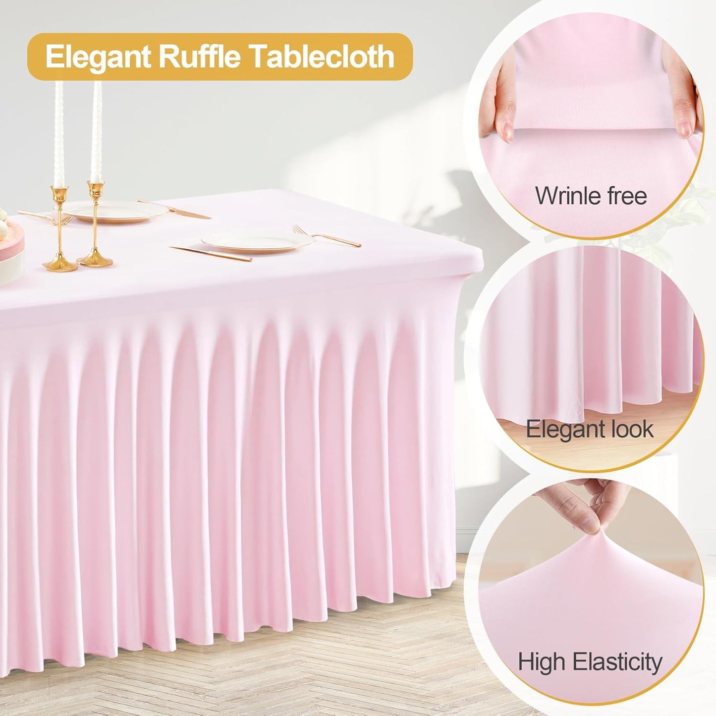 PARTISKY Pink Spandex Tablecloth for 4ft Rectangle Tables, Stretchable Table Cover Skirt for Folding Tables Weddings Parties Banquets Events Trade Shows and Dessert Table