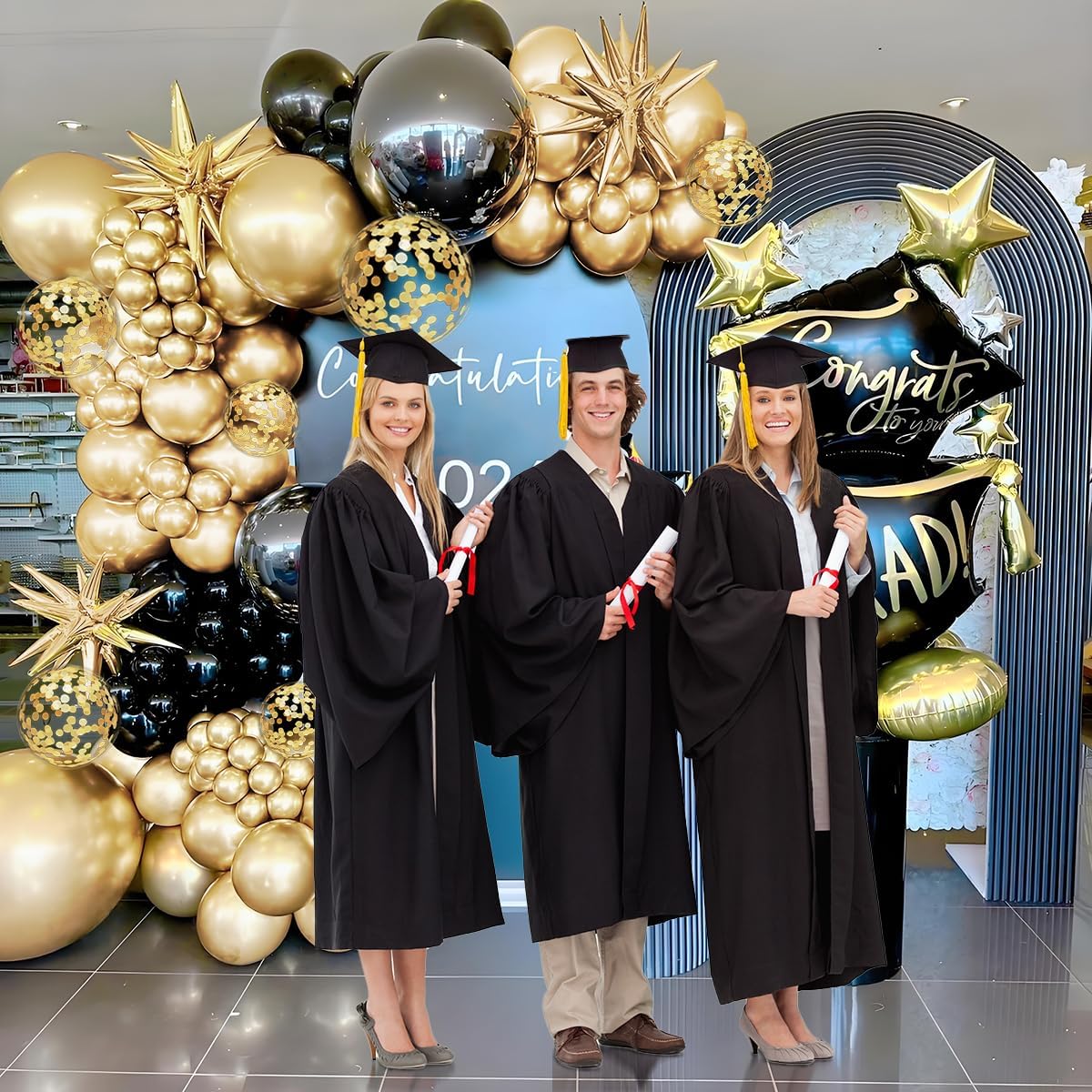 155Pcs Black and Gold Balloon Garland Arch Kit with Gold Confetti Balloons for Graduation New Year Birthday Wedding Party Decorations