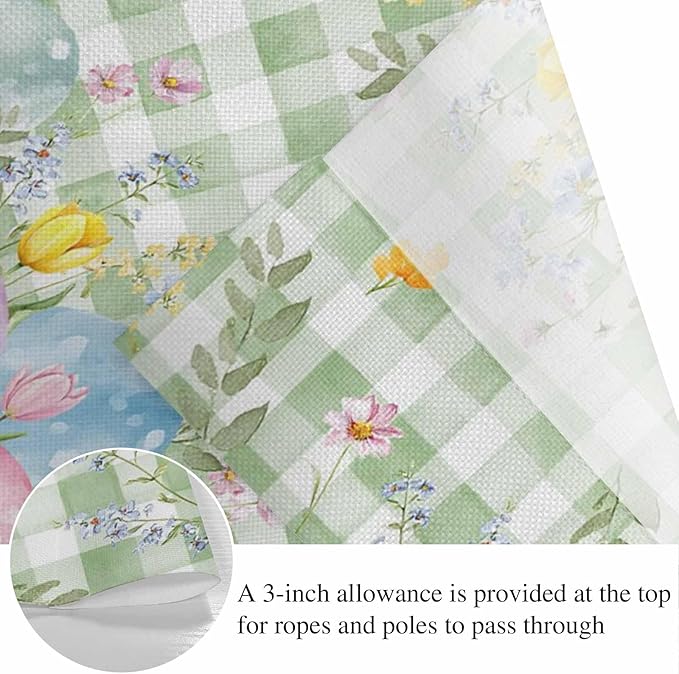 Easter Eggs Banner 3Pcs Indoor Outdoor Hanging Banner Flag Spring Daisy Eucalyptus Leaves Sage Green Plaid Sign for Fireplace Mantel Decorative Bunting Garland Valance for Shop Door Decor 7.9"x11.8"