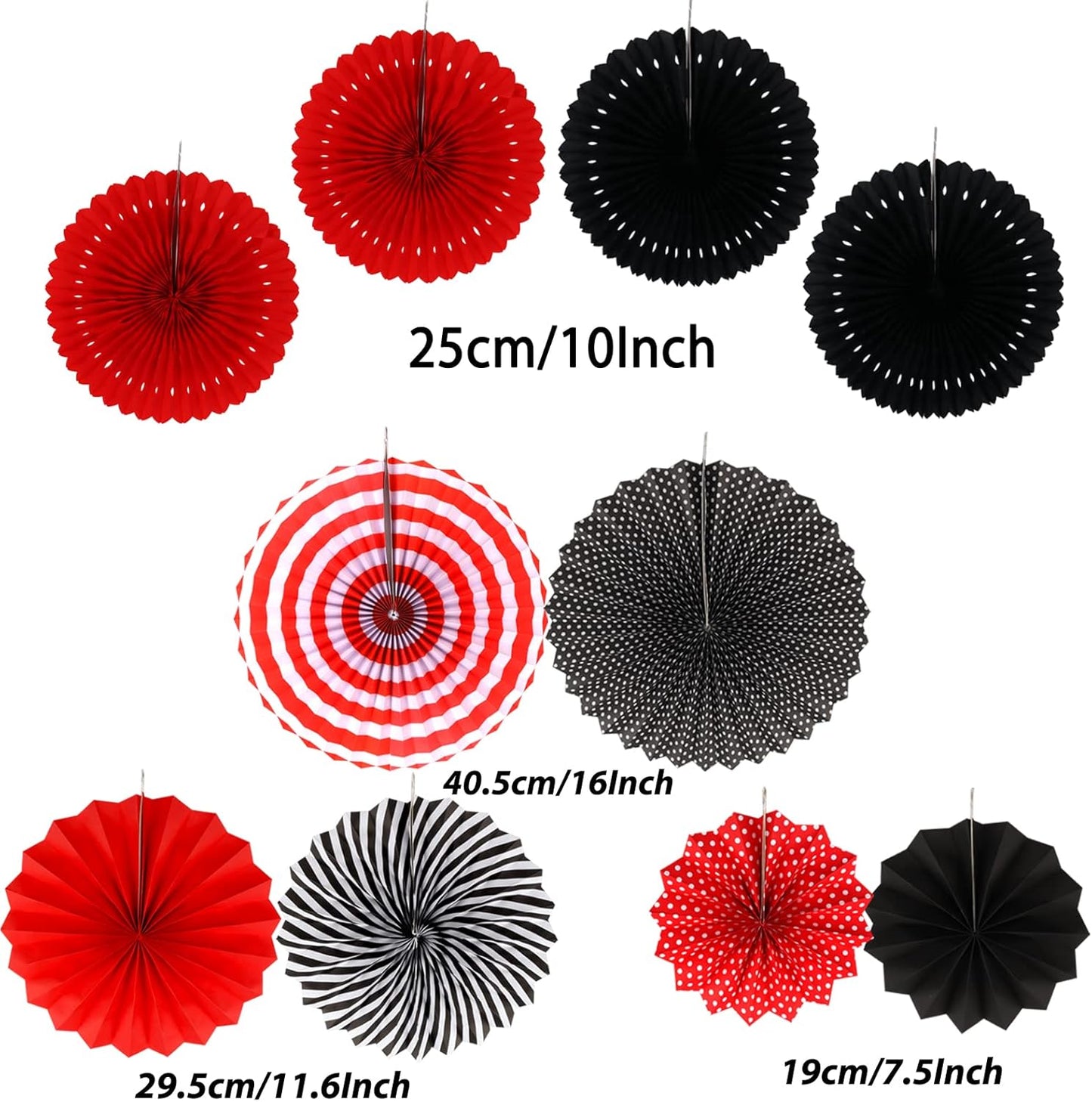 ZERODECO Party Decorations, 41 Pcs Black and Red Papar Fans Pompoms Garlands String Tissue Paper Tassel for Graduation Bridal Baby Shower Wedding Boy Girl Birthday Party