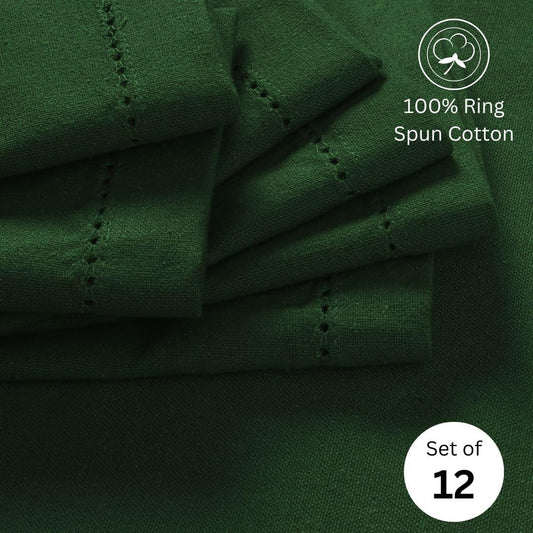 Hemstitch Dinner Napkins 100% Cotton Set of 12 - for Dining Weddings Parties Restaurants Holidays Easter Everyday Use - Soft Durable Washable Table Napkins - 18x18 Inch Cloth Napkins Green