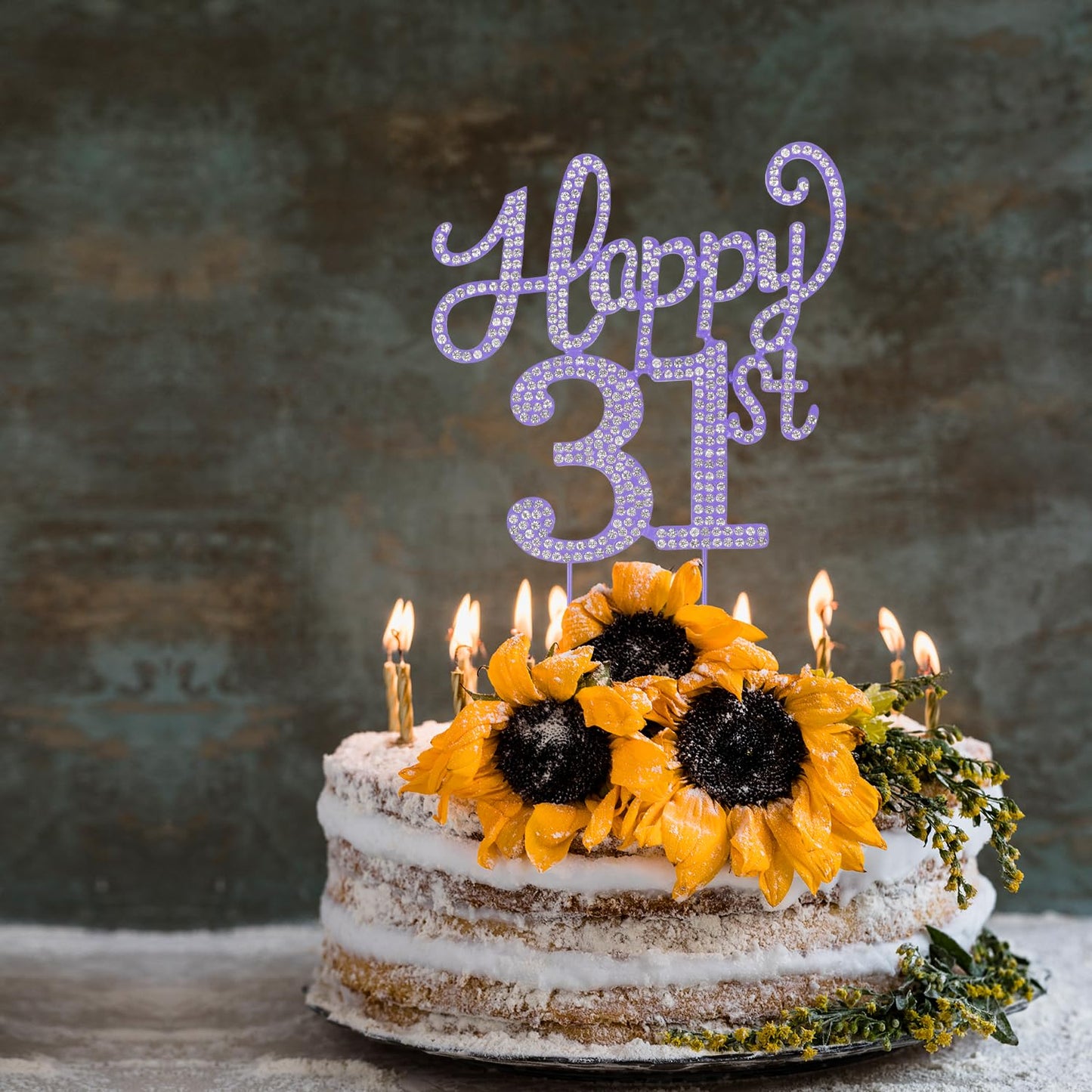 LASKYER Happy 31st Birthday Purple Rhinestone Cake Topper - 31st Birthday/Anniversary,Cheers to 31 Years Old Bday Party Metal Sparkly Centerpieces Decorations.