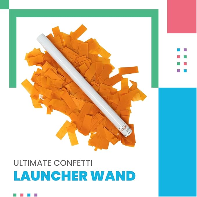 Ultimate Confetti - 8 Pack Orange Confetti Wands - Handheld 14" Biodegradable Tissue Paper Confetti Flick Flutter Sticks For Wedding, Birthday, Parties & Live Events - 2 Handfuls, 1.5 oz Each Stick