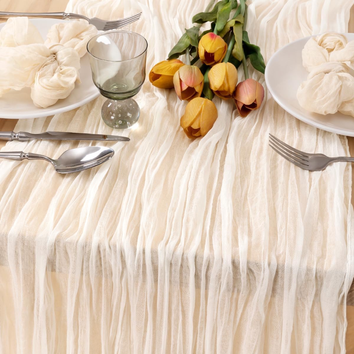 MLMC 3 Pack Ivory White Table Runner Rustic Gauze Cheesecloth Table Runner 10ft Fall Cheese Cloth Centerpiece Decor 35x120 Inches for Wedding Dessert Anniversary Bridal Baby Shower Decor