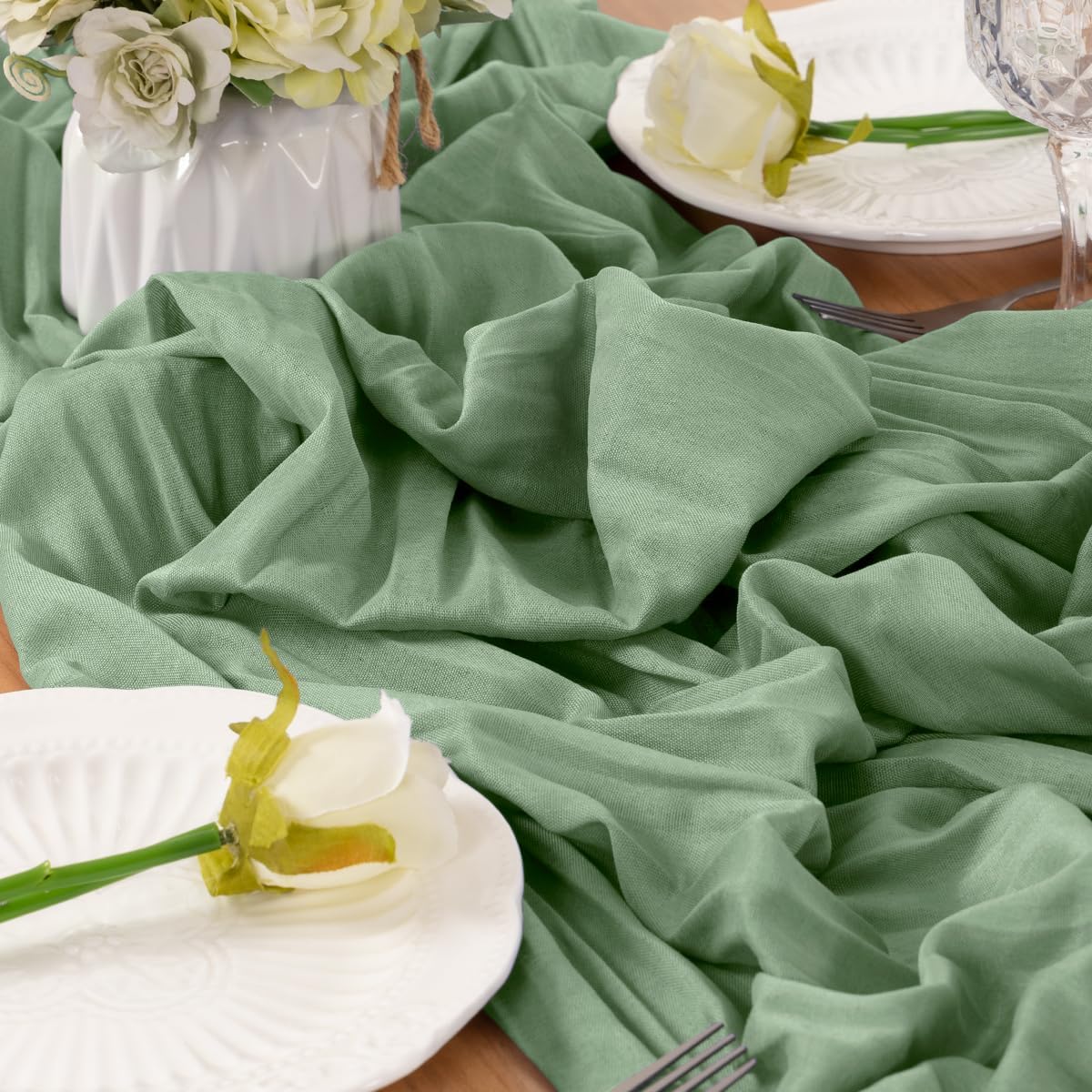 Sage Green Table Runner Cheesecloth Table Runner 4 Pack 14FT Farmhouse Table Runners 160 Inches Fall Table Decor Dining Room Centerpiece Wedding Boho Baby Shower Birthday