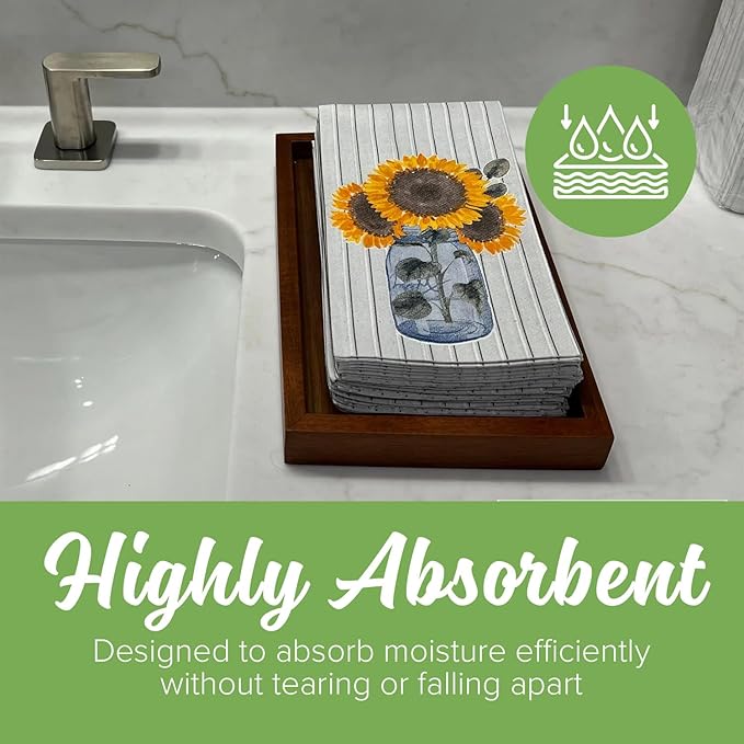 SimuLinen Decorative Sunflower Disposable Bathroom Guest Towels - Cloth-Like, Single-Use, Linen Feel Paper Towels, 12x17", 100ct (Made in Germany)