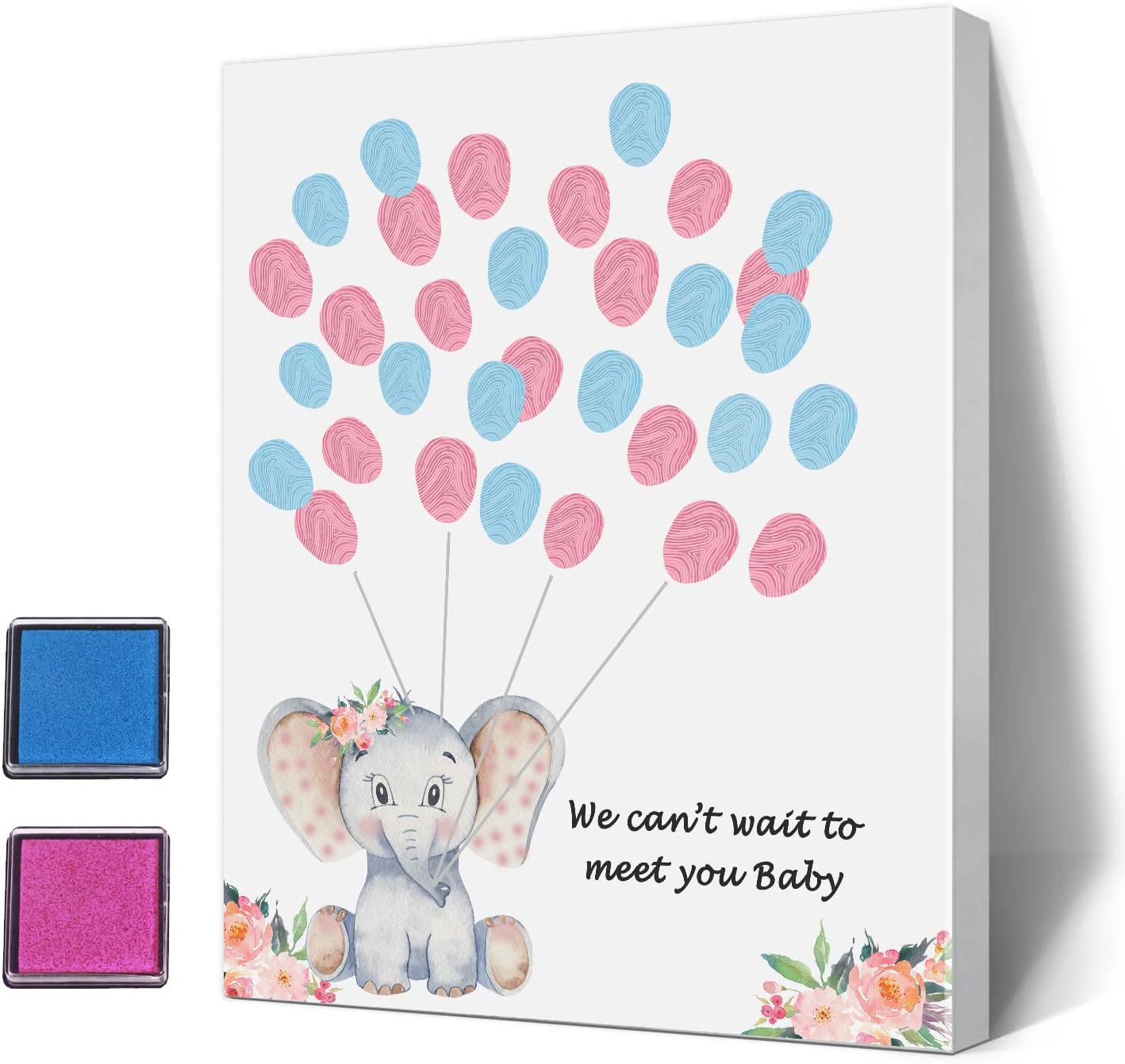 Baby Shower Guest Book Fingerprint Tree Canvas, a Baby Shower Guest Book, Finger Print Guest Book, Gender Reveal Decoration Elephant Theme