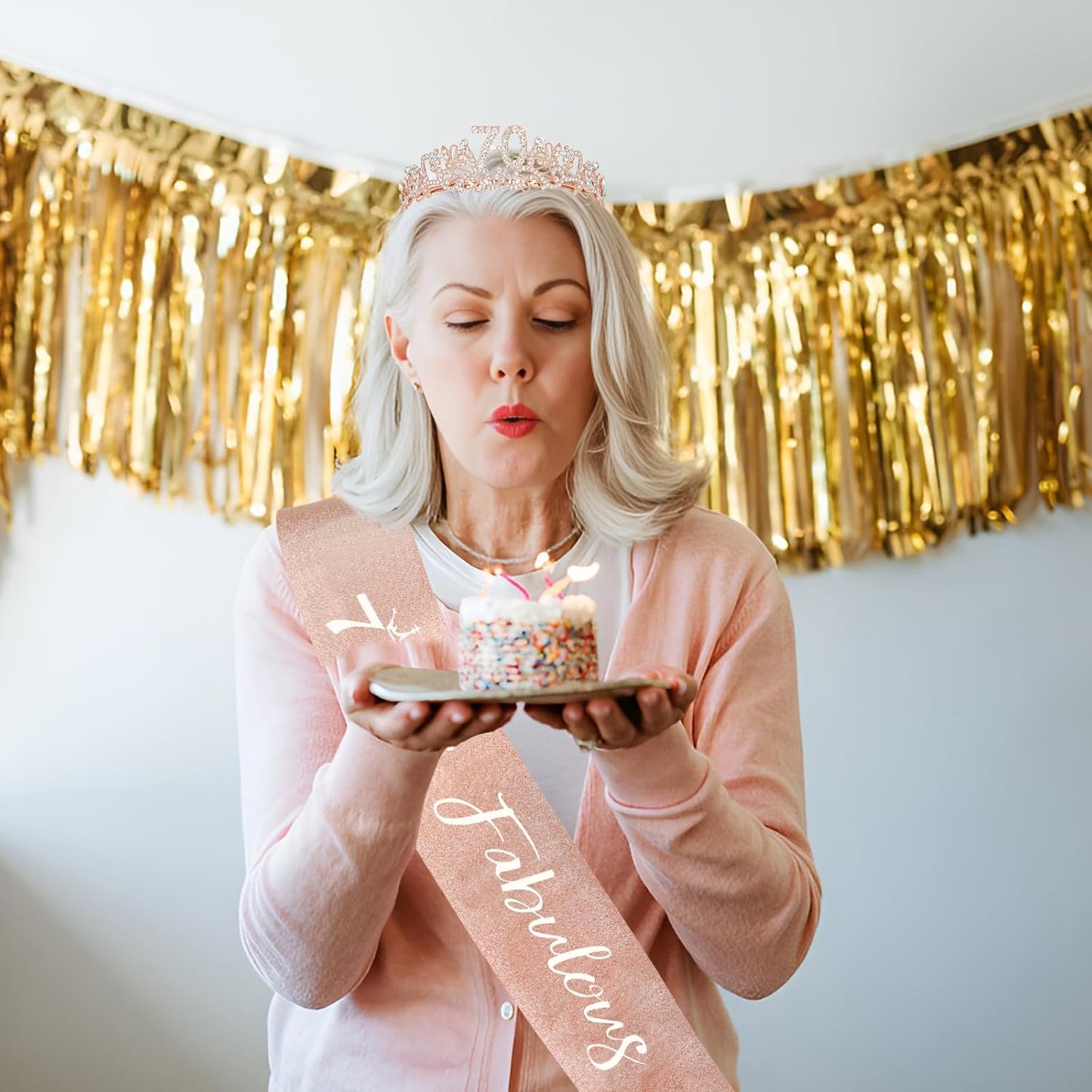 Semato 70th Birthday Decorations - 70th Birthday Sash and Crown Kit for Women Birthday Gifts for Women Party Supplies and Favors