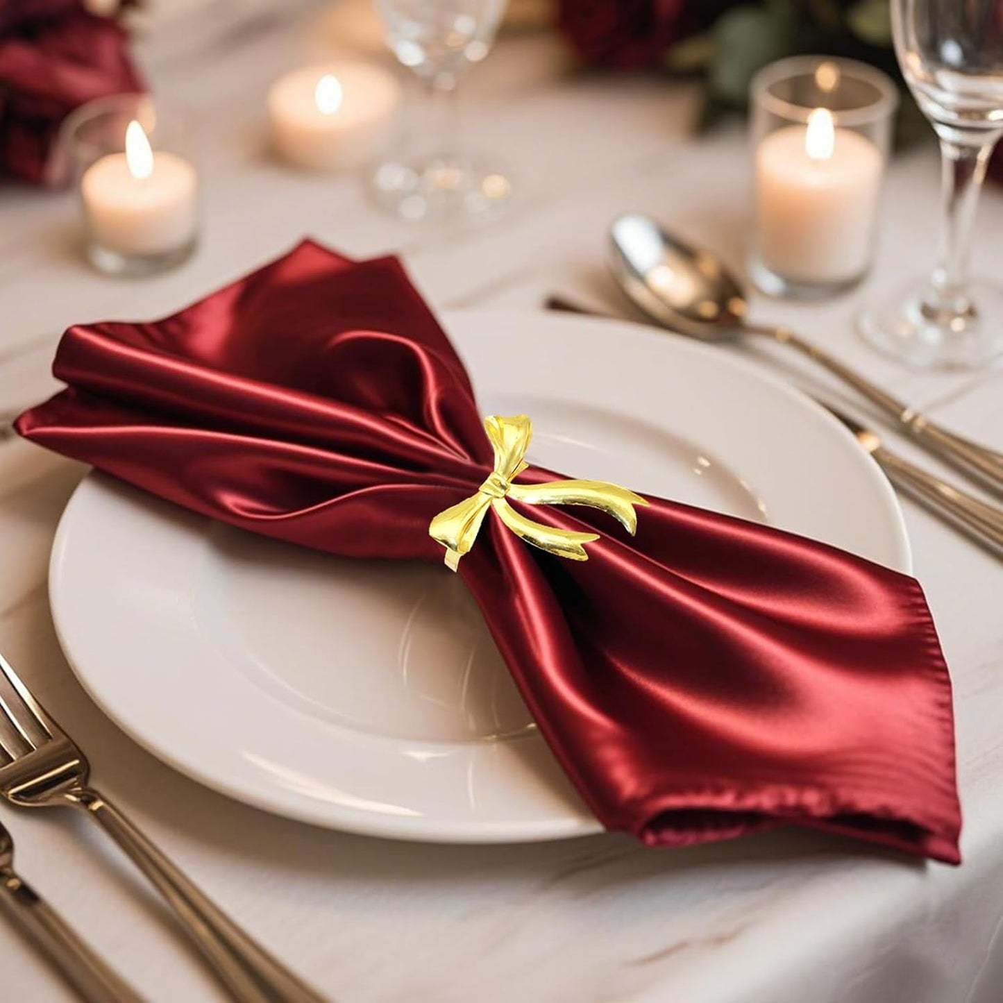 Gold Bow Napkin Rings Set of 6 Christmas Bow Tie Napkin Rings for Xmas Wedding New Year Banquet Decor,Shiny Metal Bow Knot Napkin Ring Holders for Holiday Birthday Anniversary Family Dinner