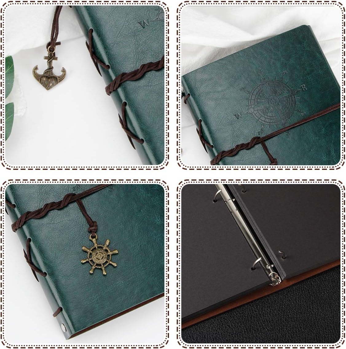 ThxMadam Green Scrapbook Leather Photo Album Vintage Wedding Guest Book Memory Book with 60 Black Pages Present for Valentines Anniversary Mother’s Day Birthday Gift for Teacher Student Kids Friend