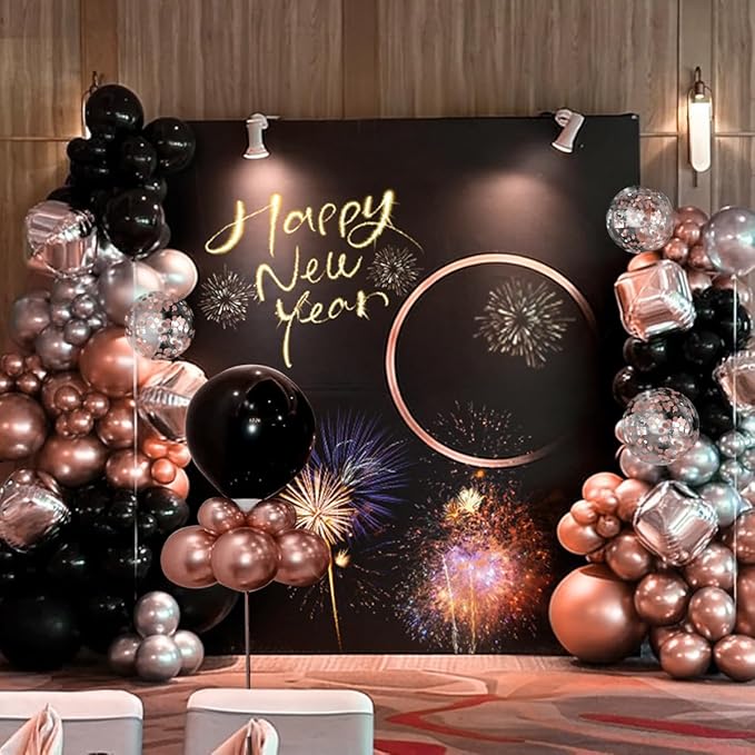 Black Gold and Silver Balloon Garland Arch Kit, 167Pcs Latex Balloons Different Sizes 18 12 10 5 inch for Graduation Birthday New Year Retirement Wedding Party Decorations