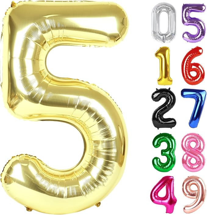 Light Gold Number 5 Balloon 40 Inch, 5th Birthday Party Decorations for Children, Giant 5 Foil Balloon for Party Supplies