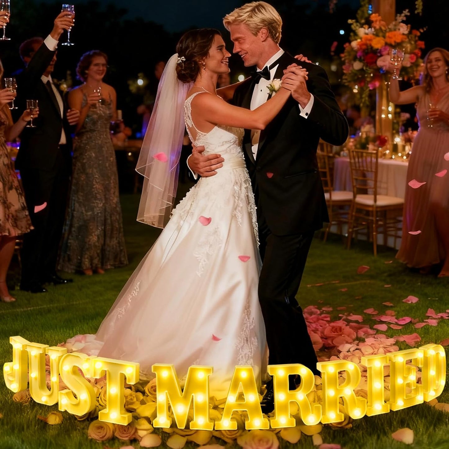 11 Pcs Just Married Large LED Letter Sign Just Married Sign LED Lights Wedding Ceremony Backdrop Decorations Battery Powered Table Decoration for Wedding Proposal Engagement