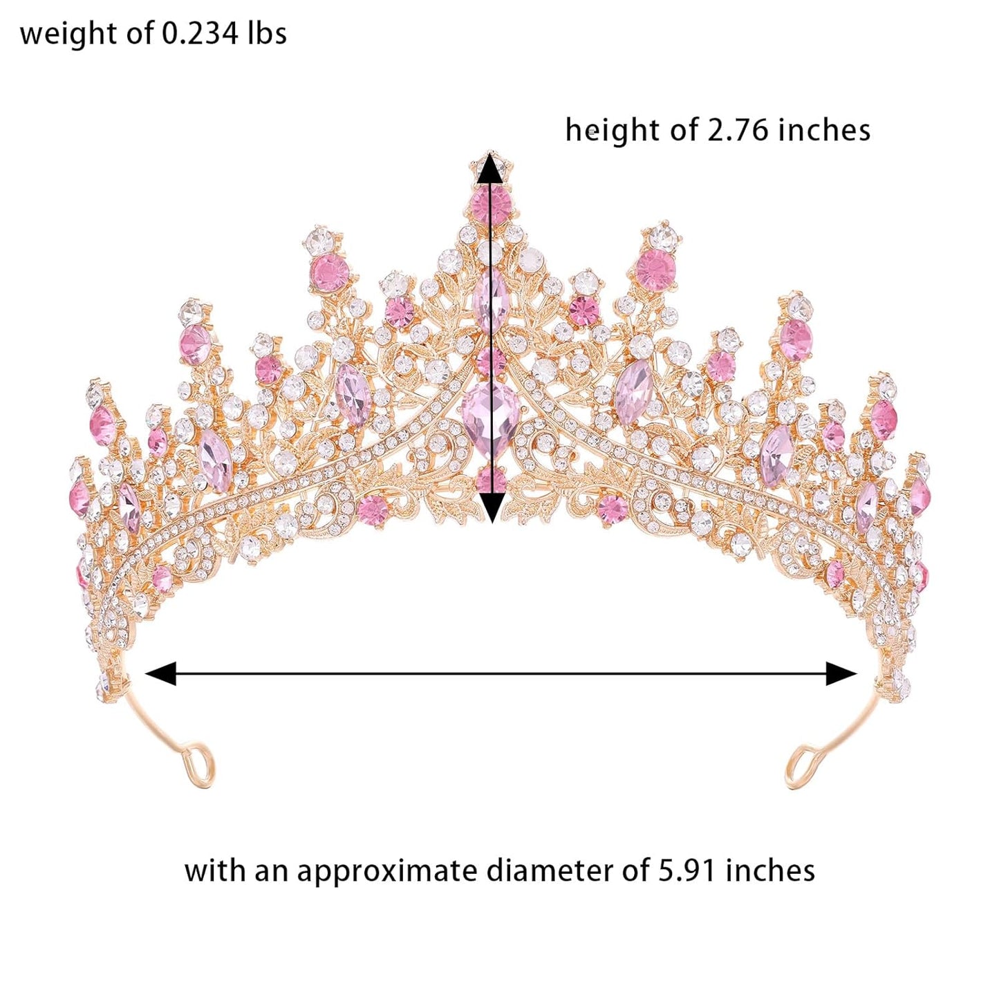 Pink Tiara for Women Crystal Queen Crowns Rhinestone Princess Tiaras for Girl Wedding Headband for Bride Hair Accessories for Halloween Costume Birthday Party Prom Mother's Gifts
