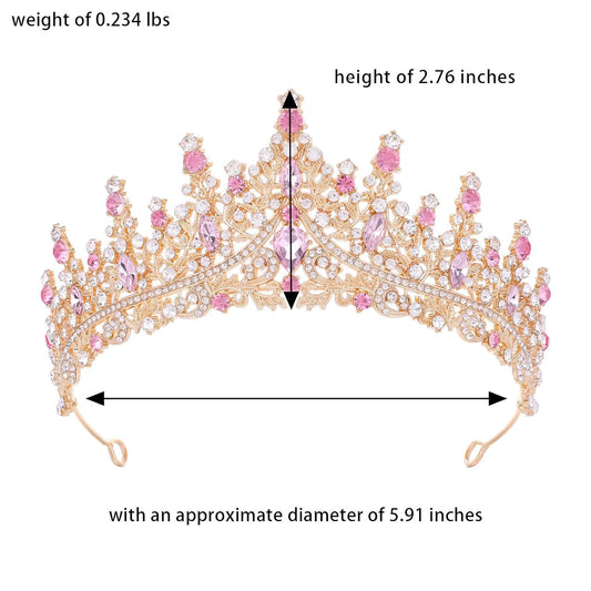 Pink Tiara for Women Crystal Queen Crowns Rhinestone Princess Tiaras for Girl Wedding Headband for Bride Hair Accessories for Halloween Costume Birthday Party Prom Mother's Gifts