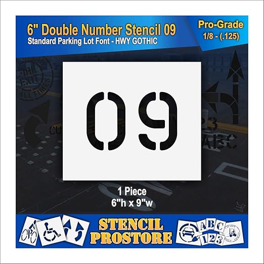 Pavement, Curb, and WheelStop Stencils - 6 inch Double Number Stencil - (09) - 6" x 9" x 1/8" (128 mil) - Pro-Grade