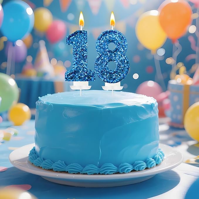 Zailo Birthday Number Candles, Glitter Number Candle Cake Decorations with Sequins, Cupcake Decorations for Girls, Women, Party Anniversary Celebrations (Number 8, Blue)