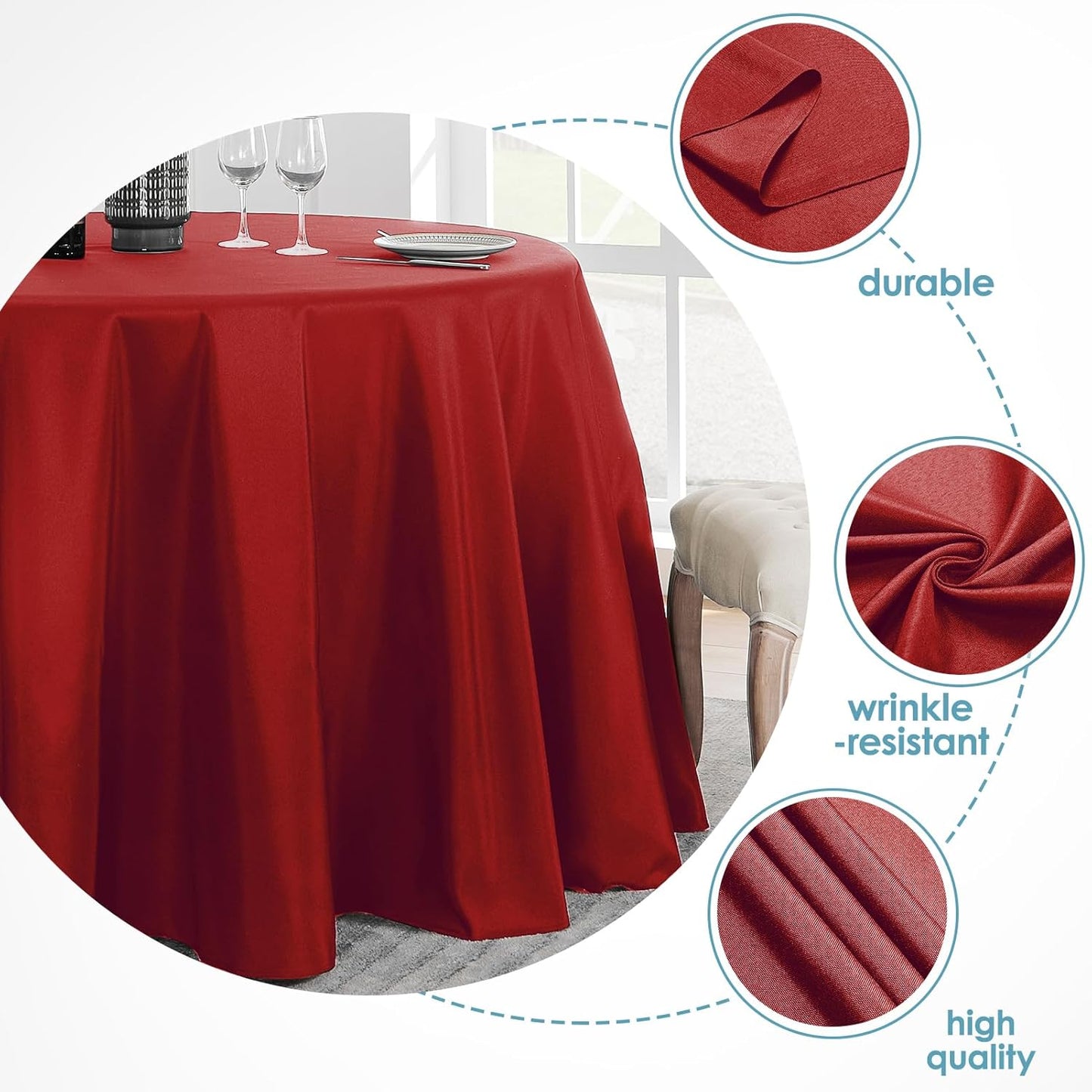VidaFete Tablecloth 2 Pack 120inch Round Table Cloth Polyester, Stain Wrinkle Resistant Polyester Dining Table Cover for Kitchen Dinning Party Wedding Round Tabletop Buffet Decoration(Red)