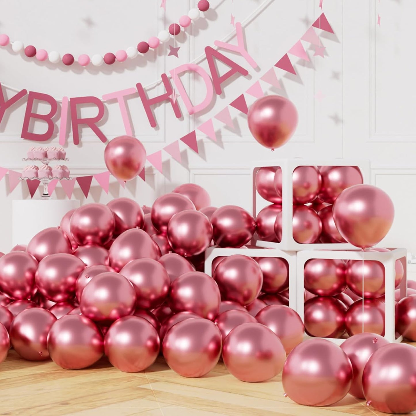 AULE Metallic Pink Balloons 5 inch 50 Pcs Pink Latex Balloons Chrome Helium Shiny Thicken Balloon Perfect Party Decoration for Wedding Birthday Baby Shower Graduation Carnival