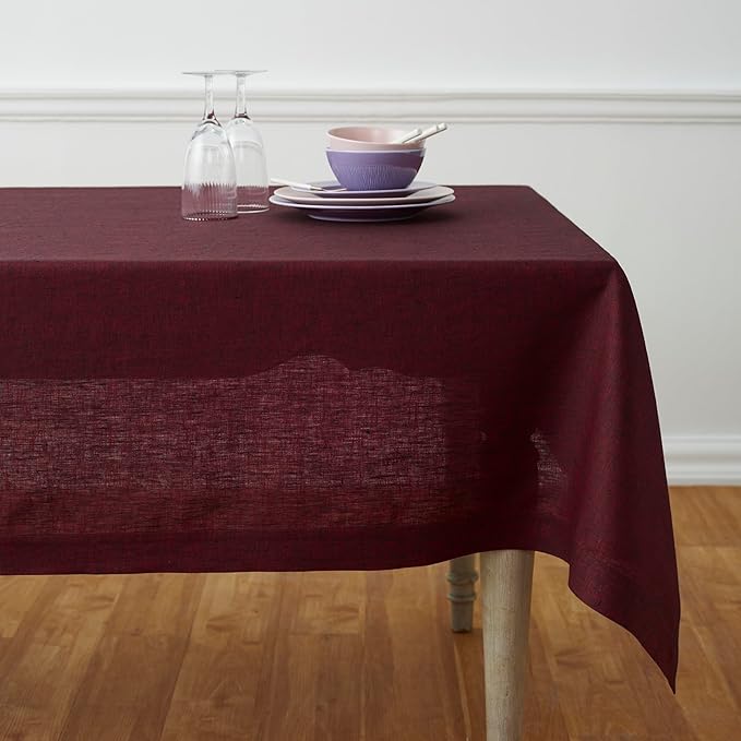 Solino Home Red Garnet Tablecloth 54 x 72 Inch - Athena, 100% Pure Linen Rectangle Tablecloth - Machine Washable Table Cloth for Fall, Autumn, Thanksgiving, Christmas, Holiday