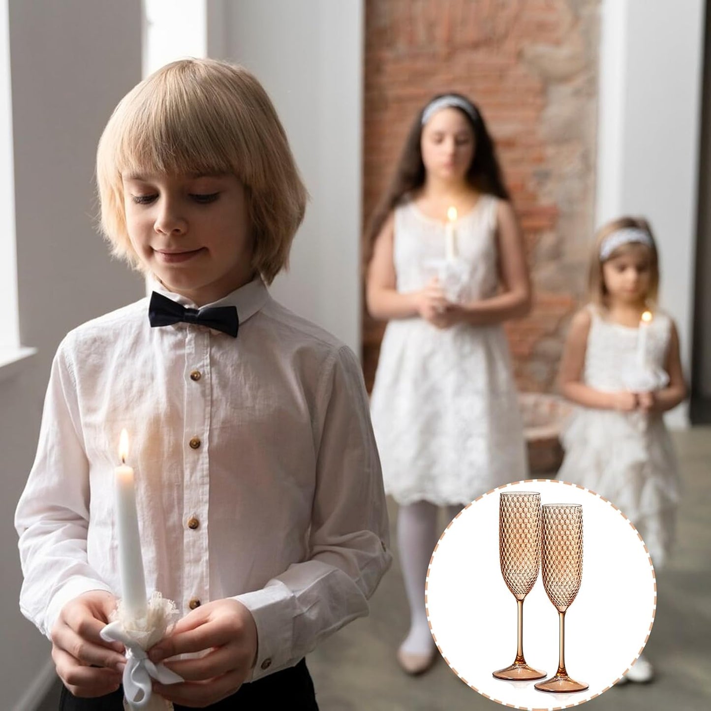 12 Pack Plastic Champagne Flutes - Rose Gold Goblet Glasses, Unbreakable Wedding Toasting Diamond Wine Crystal Cups, Clear Drinking Glasses 5.5 OZ for Bridal Shower