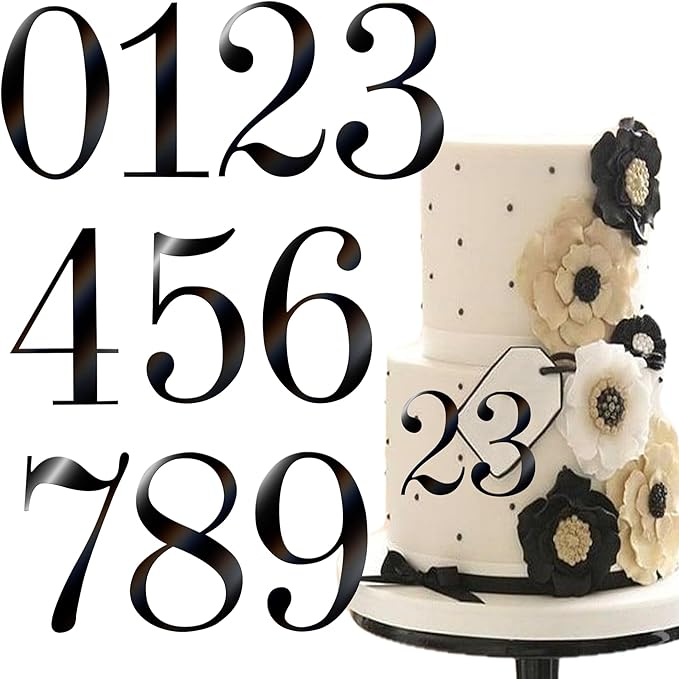 Rsstarxi 10 Pack 0-9 Numbers Cake Topper Mirrored Acrylic Numbers DIY Cake Pick for Baby Shower Wedding Birthday Anniversary Party Cake Decorations Supplies Black
