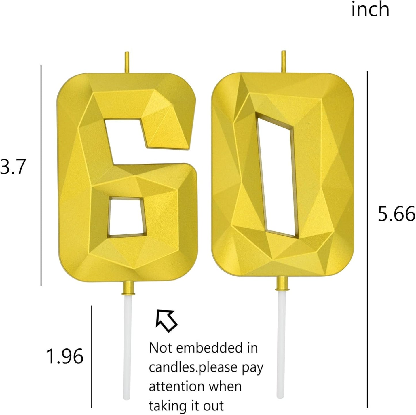 DERVENTA Large Birthday Candle Number 3D Gold 3.7 inch Party Celebration Anniversary Decoration Cake Topper 1 Piece (Number 60 Gold)