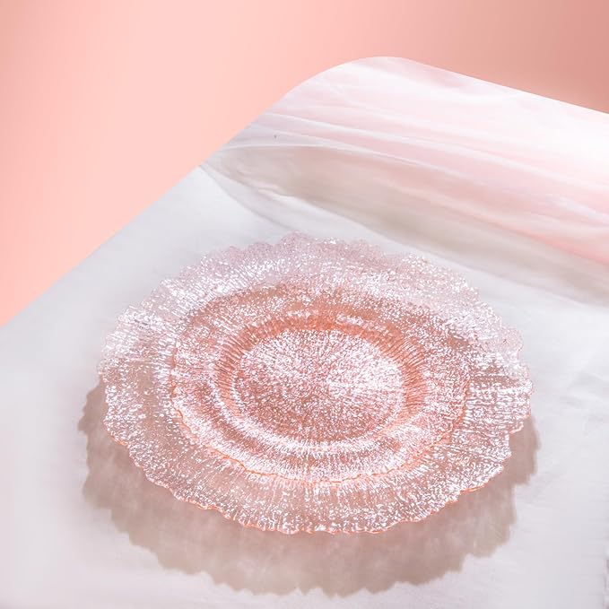 U-QE 60PCS Pink Plates for Party - Pink Plastic Plates Disposable Heavy Duty - Clear Pink Plastic Plates for Mother's Day Including 30 Plastic Dinner Plates 10" & 30 Plastic Dessert Plates 7"