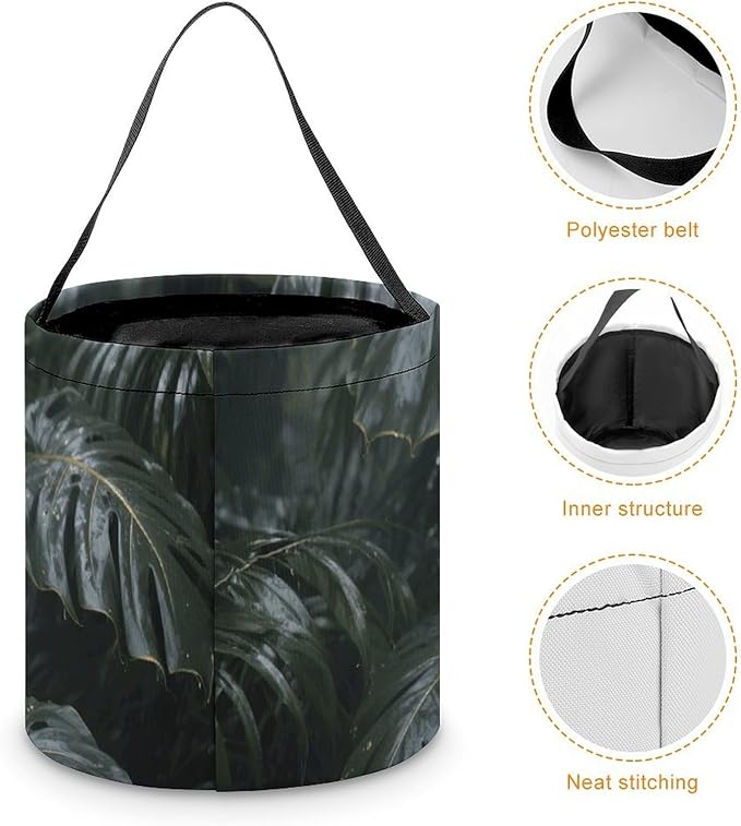 Halloween Candy Bucket - Grey Gold Plant Leaves Trick Or Treat Candy Bag, Gift Bag for Party Favor Supplies
