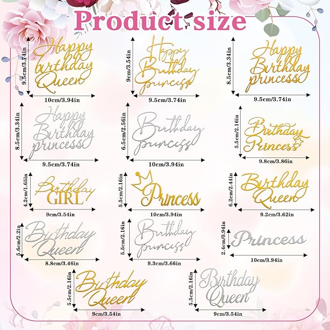 14pcs Birthday Queen Cake Topper Acrylic Gold Happy Birthday Queen Cake Topper for Women Queens Birthdays Decorations Cakes Decoration for Women Girls Valentine's Day Mother's Day