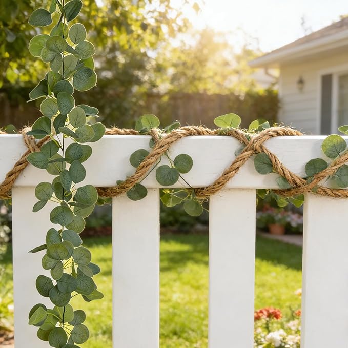 2 Pack Natural-Looking Eucalyptus Garland 5.9 Ft Artificial Eucalyptus Leaves Table Greenery Garland for Wedding Backdrop Table Arch Wall Indoor Outdoor Home Party Decor