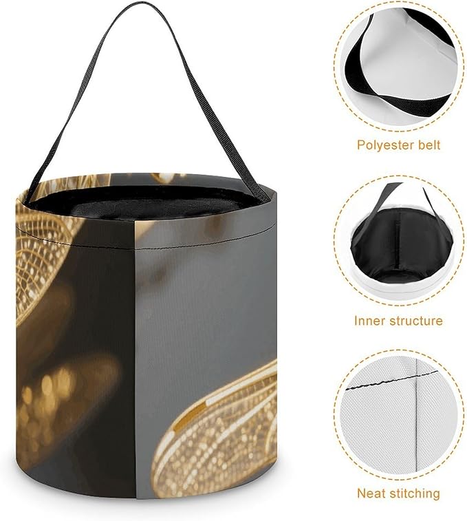 Halloween Candy Bucket - Gold Exquisite Dragonfly Trick Or Treat Candy Bag, Gift Bag for Party Favor Supplies