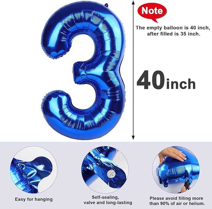 Number 3 Balloons 40 Inch Navy Blue Numbers Balloon for Three Year Old Birthday Decor, 3rd 13 30 31 Birthday Party Supplier