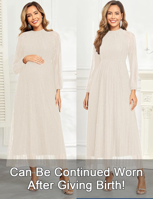 Maternity Sparkly Mesh Dress Halter Neck Sleeveless A Line Pregnancy Dresses Semi Formal Baby Shower Photoshoot