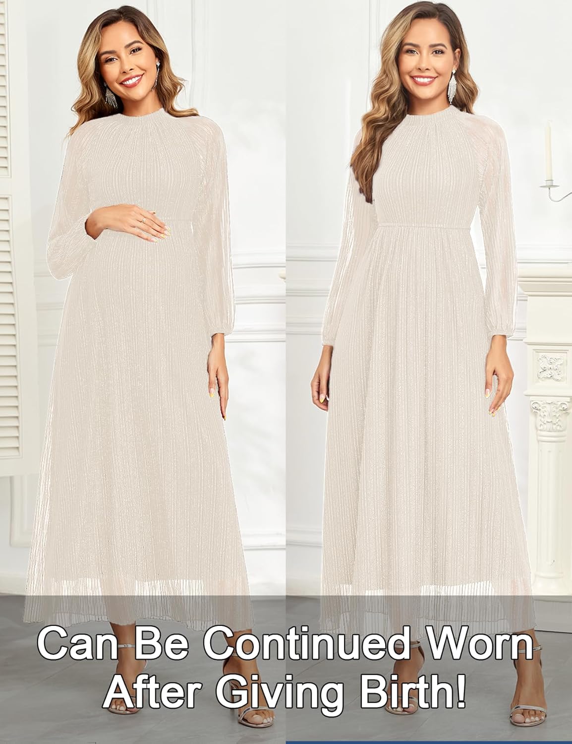 Maternity Sparkly Mesh Dress Halter Neck Sleeveless A Line Pregnancy Dresses Semi Formal Baby Shower Photoshoot