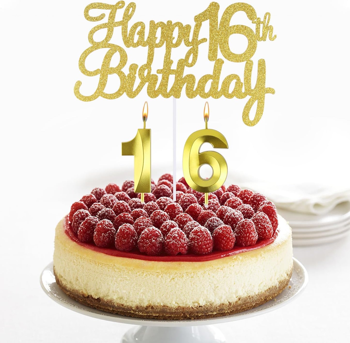 Happy 16th Birthday Cake Topper + 16 th Birthday Candles, 16 Cake Topper, Gold Number 16 Candles, Happy 16th Birthday Cake Decorations, 16 Birthday Decorations for Boys and Girls (16)