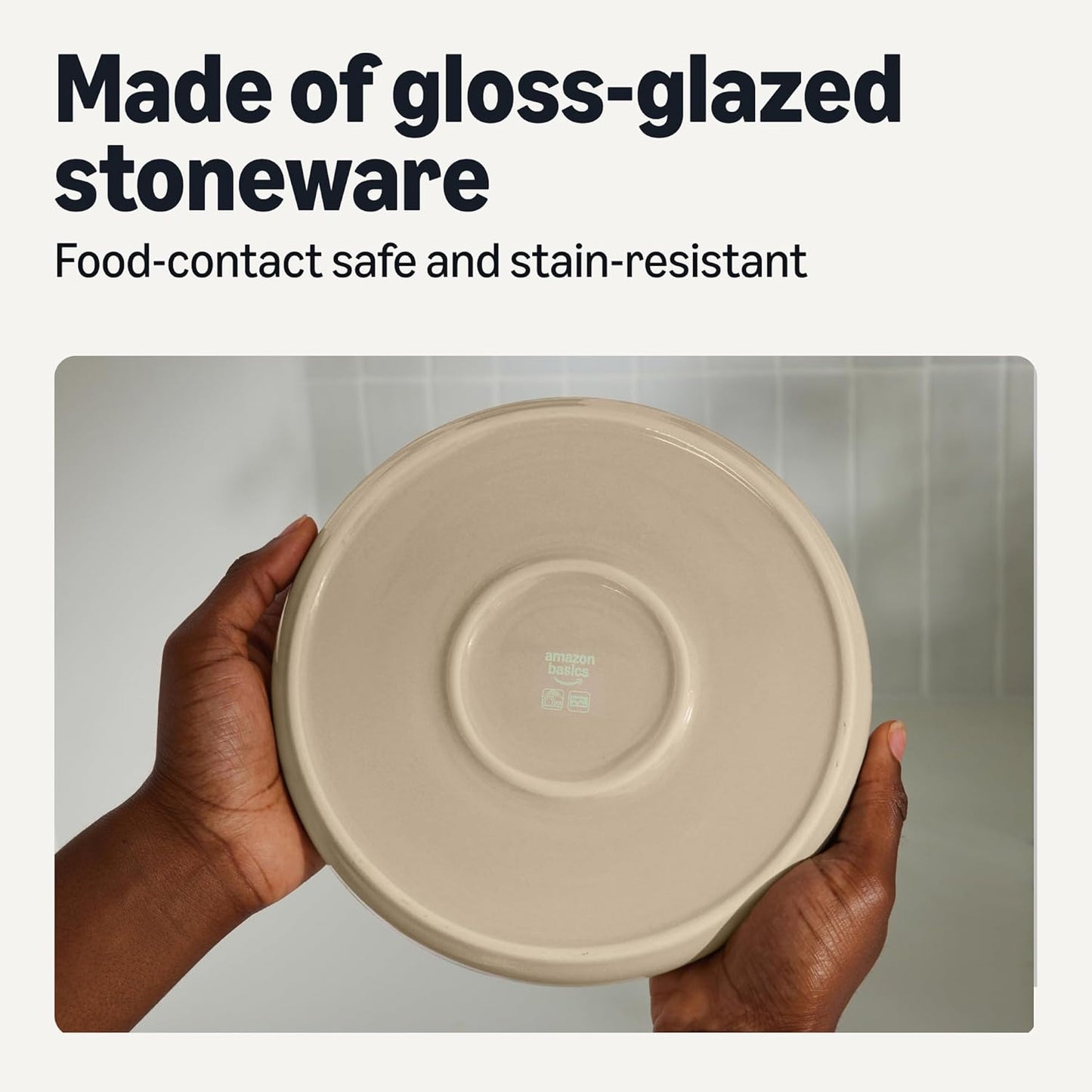 Amazon Basics Glazed Stoneware Salad Plates, 4-Piece Set, Microwave and Dishwasher-Safe, 8.3 in., Linen Gray