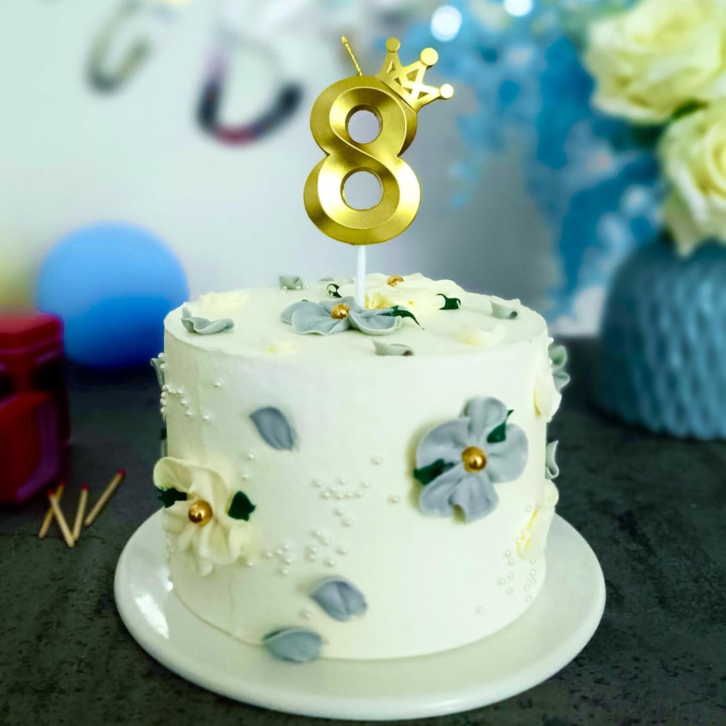 Number 8 Birthday Candle Eight Years Old Happy Birthday Number Candles Cake Topper Decorations 3D Crown (Crown-8, Gold)
