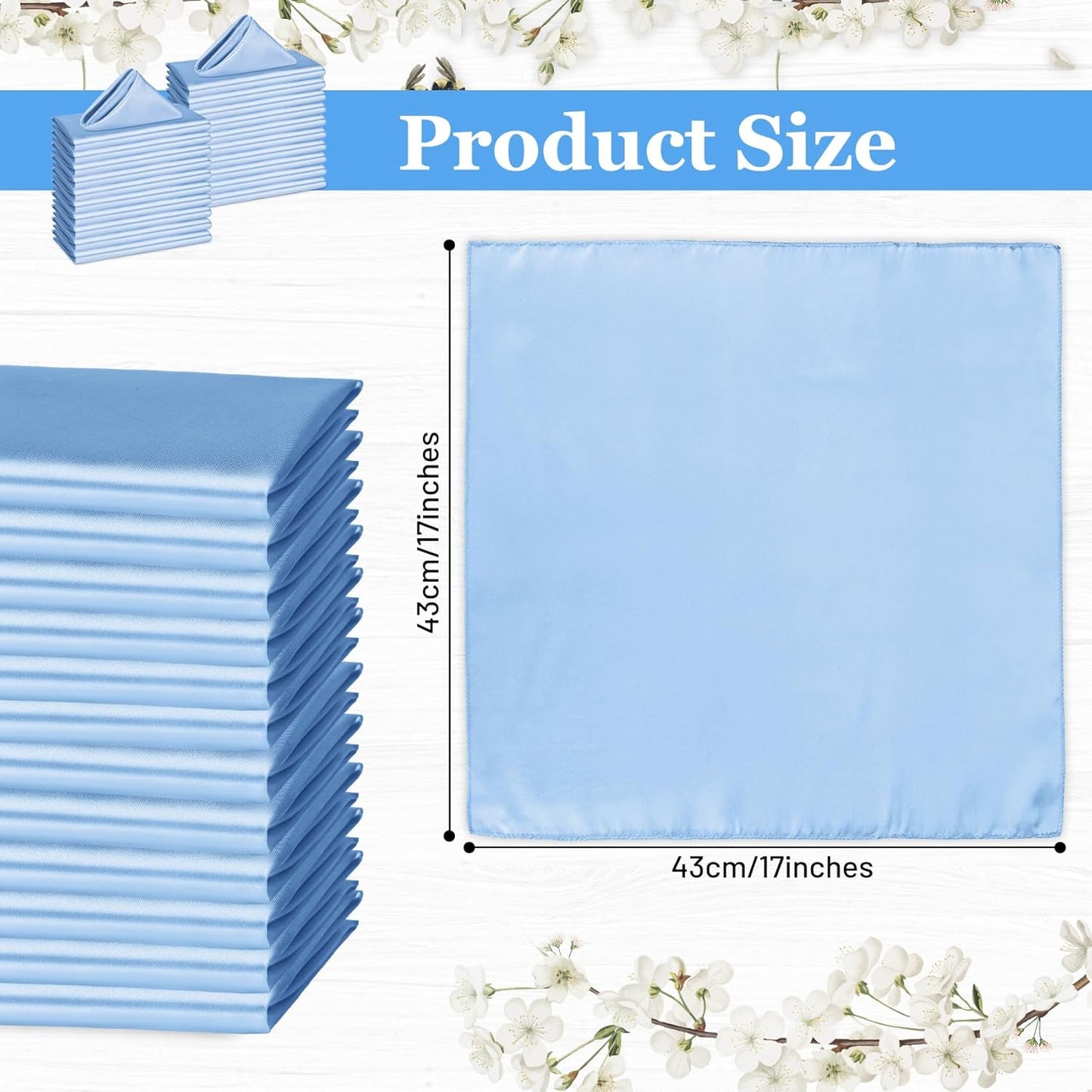Bailarina 80 Pack Blue Mist Satin Napkins,17x17 Inches Wedding Napkins Square Soft Silky Table Napkins Bulk Decorative Elegant Cloth Napkin for Party Decoration, Banquet,Wedding,Graduation